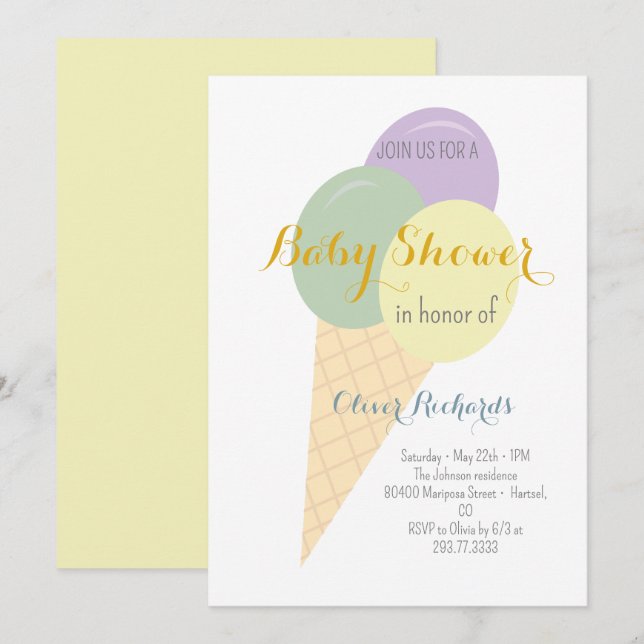 Invitation Crème glacée Cone Scoop Baby shower pour enfants (Devant / Derrière)