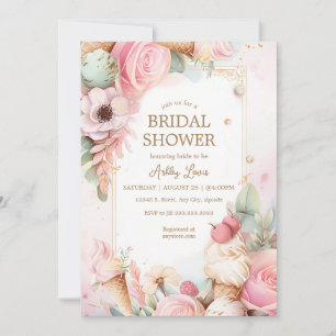 Invitation Crème glacée cônes de crème glacée fleurie