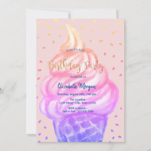 Invitation Crème glacée cool Cone rose fête d'anniversaire