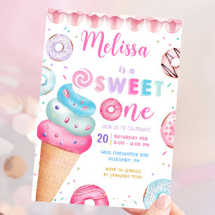 Invitation Crème glacée Donut Sweet Un 1er anniversaire Invit