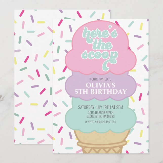 Invitation Crème glacée et arrosage Anniversaire (Devant / Derrière)