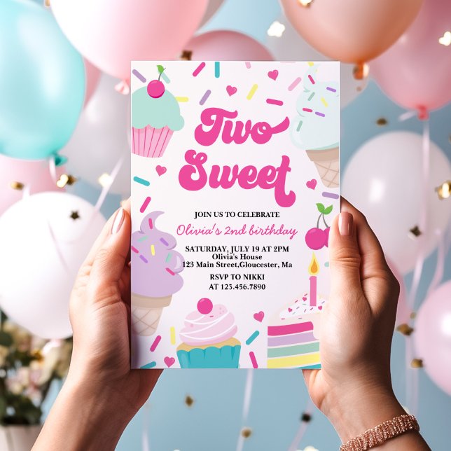Invitation Crème glacée et gâteau Deux douces 2e anniversaire (Créateur téléchargé)