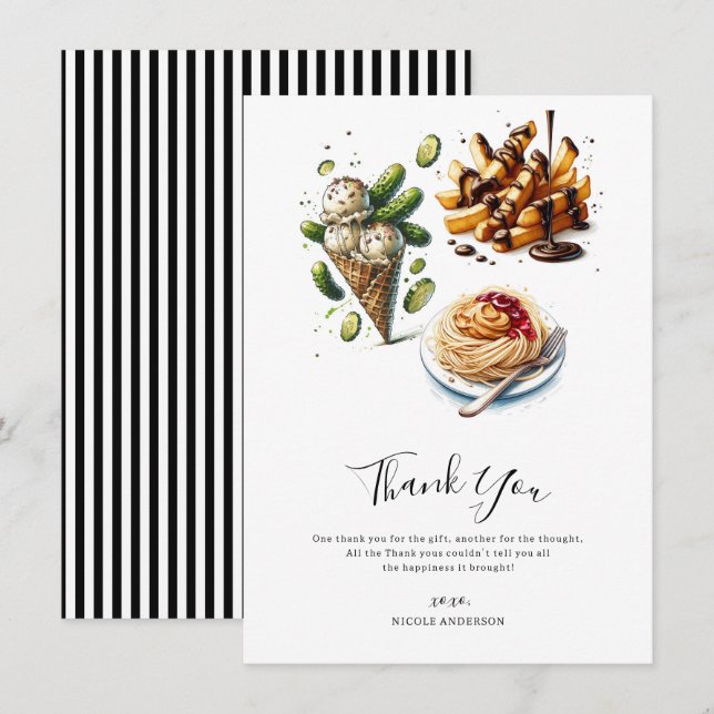 Invitation Crème glacée et sachets Bizarres Merci (Devant / Derrière)