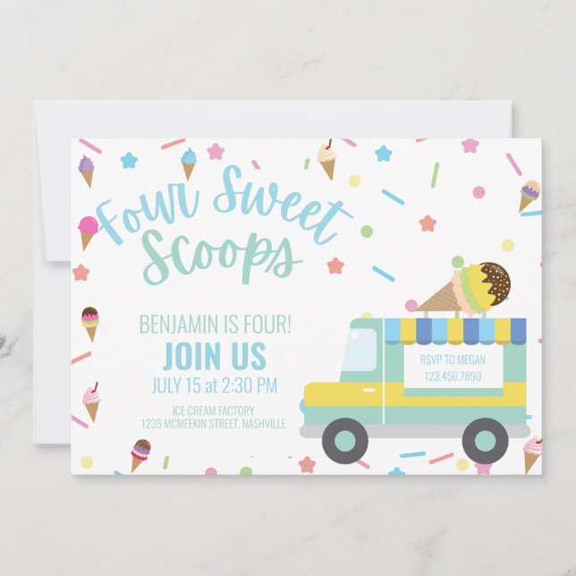Invitation Crème glacée Quatrième 4e anniversaire frères jume (Devant)