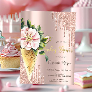 Invitation Crème glacée Rose or Baby shower  de sucreries