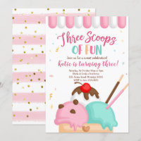 Crème glacée rose trois boules de plaisir annivers