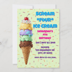 Invitation Crème Glacée Scream FOUR, 4e Anniversaire