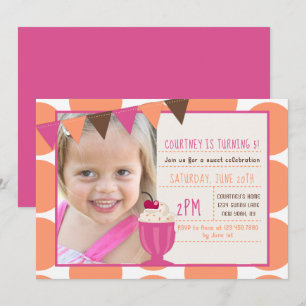 Invitation Crème glacée Sundae Pois Fille Anniversaire