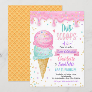 Invitation Crème glacée Twins Fille Anniversaire Pink violet