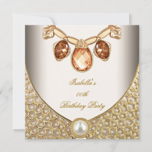 Invitation Crème Image Bijoux Perles Ambre Doré Anniversaire