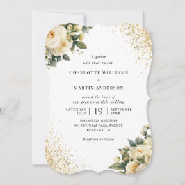 Invitation Crème Ivoire Confetti Mariage floral élégant