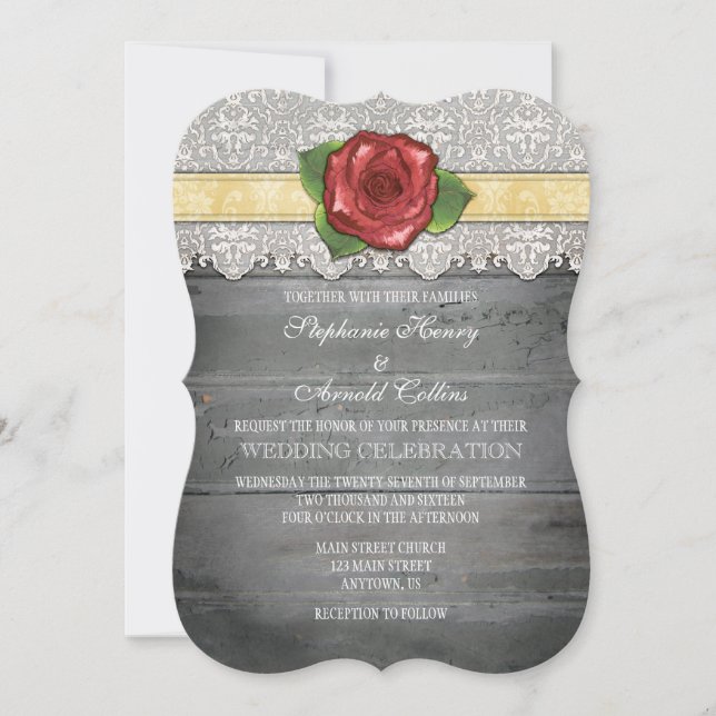 Invitation Crème Ivoire Gris Rustique Bois Rose Mariage Invit (Devant)