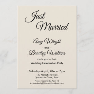 Invitation Crème "Just Married" Réception Simple et Élégante