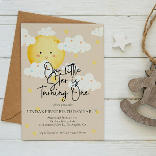 Invitation Crème Lune et Étoiles 1er anniversaire
