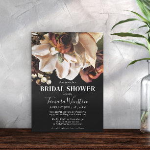 Invitation Crème Magnolias Rouille Cuivre Floral Douche Noire