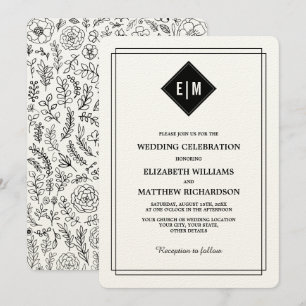 Invitation Crème Mariage de modèle floral noir