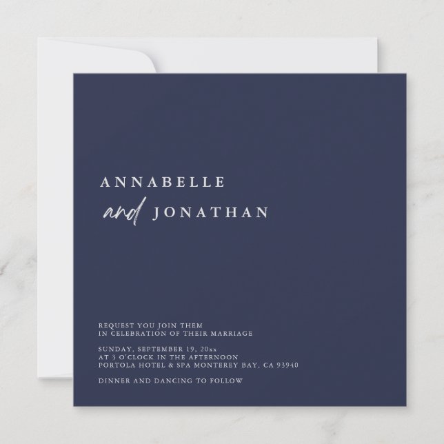 Invitation Crème moderne Blanc Marine Bleu Mariage contempora (Devant)