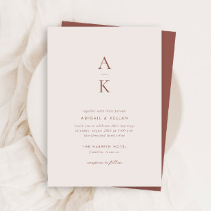 Invitation Crème moderne Brown Monogramme Mariage de tonalité