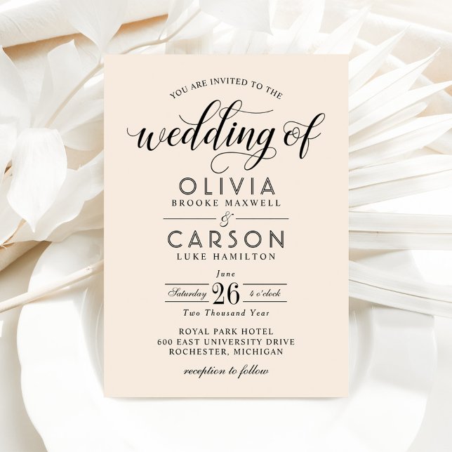 Invitation Crème moderne et Mariage de script noir (Créateur téléchargé)