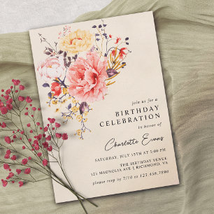 Invitation Crème neutre Floral rustique N'importe quel âge An