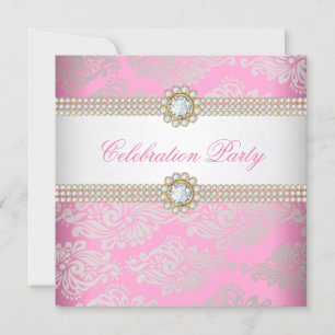 Invitation Crème Or Rose Diamant Gemme Élégant Party 2