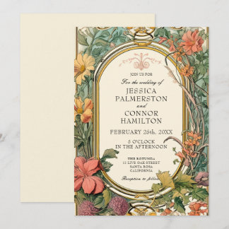 Invitation Crème orange vert Vintage Floral Mariage