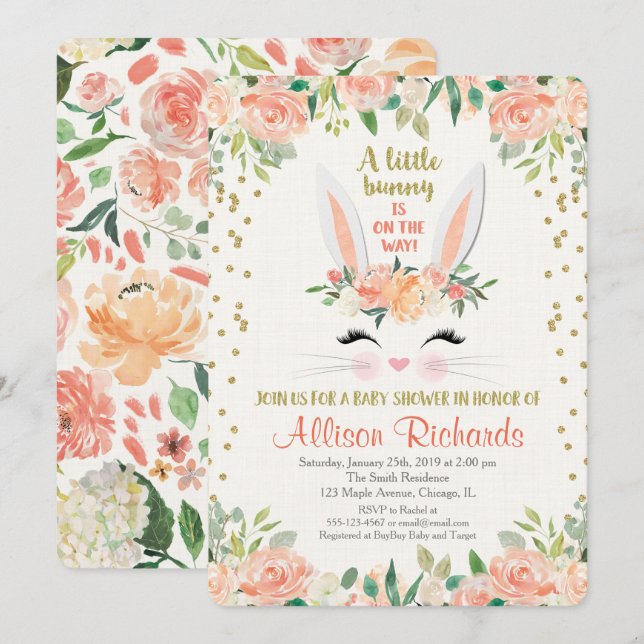 Invitation Crème Pâques de pêche d'invitation de baby shower (Devant / Derrière)