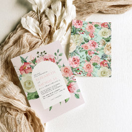 Invitation Crème & Rose | Fleurs de mariage romantiques de pr
