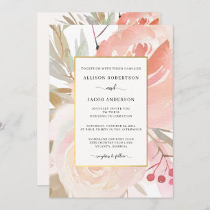 Invitation Crème rose pâle Peach Sage Green Mariage or