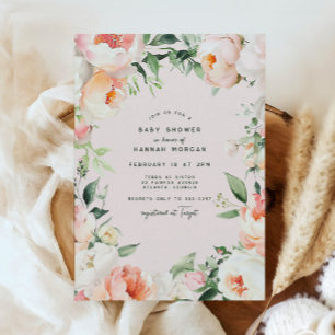 Invitation Crème rose vif Peony Floral Baby Girl Douche