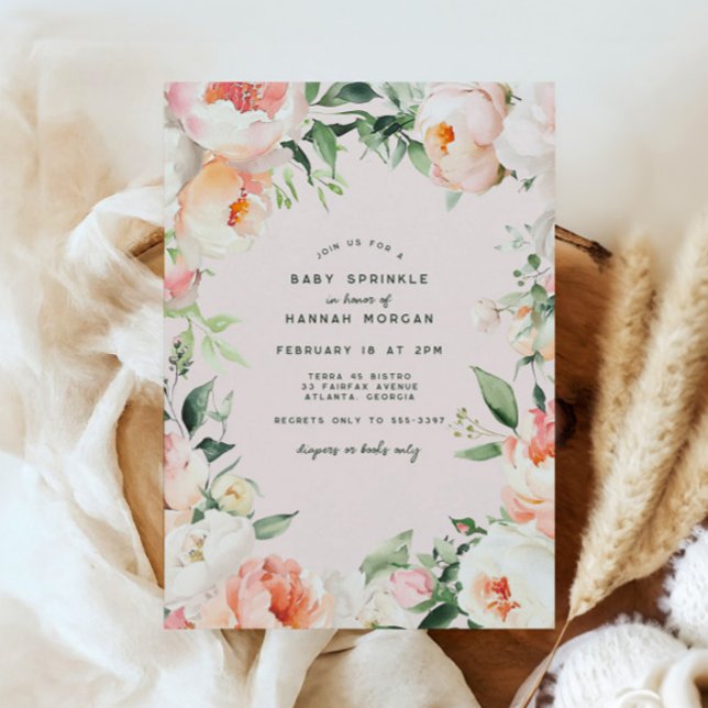 Invitation Crème rose vif Peony Floral Baby Girl Parsemer (Créateur téléchargé)