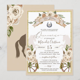 Invitation Crème Roses Blanches Ouest Charro Quinceanera