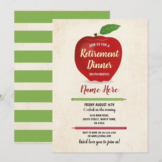 Invitation Crème rouge de professeur de partie de retraite (Devant / Derrière)