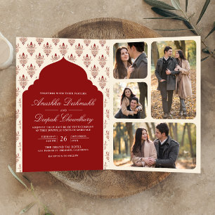 Invitation Crème rouge Ikat All in One Mariage indien