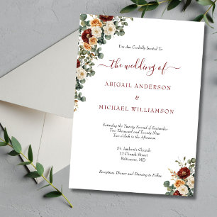 Invitation Crème rouille Bourgogne Floral Mariage élégant