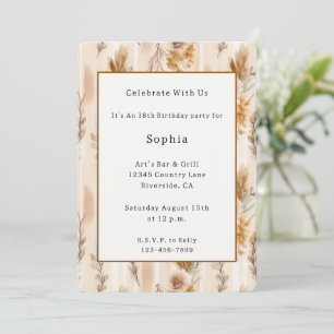 Invitation Crème Rustique Bohème Fleurie Anniversaire
