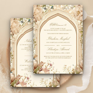 Invitation Crème rustique Earthy Floral Arch Mariage musulman