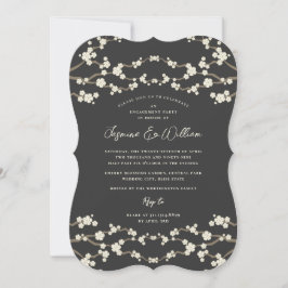 Invitation Crème Sakura Cerry Blossoms Gris Mariage asiatique