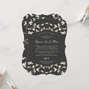 Invitation Crème Sakura Cerry Blossoms Gris Mariage asiatique