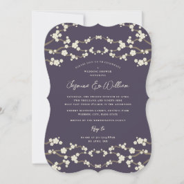 Invitation Crème Sakura Fleurs de cerisier violet Mariage asi