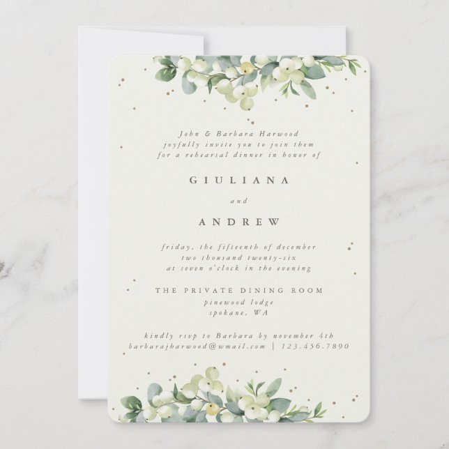 Invitation Crème Snowberry+Eucalyptus Mariage répétition (Devant)