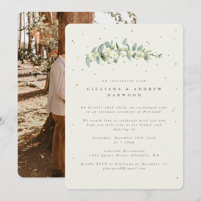 Invitation Crème Snowberry+Eucalyptus Réception de mariage Ph (Devant / Derrière)
