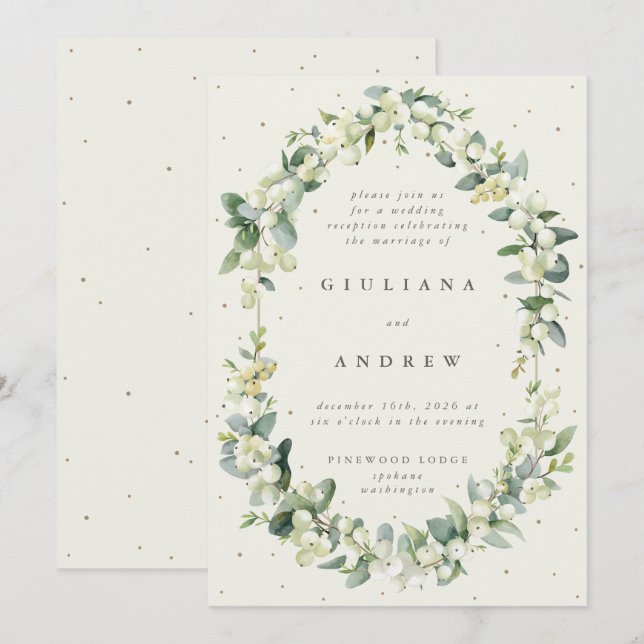 Invitation Crème Snowberry+Eucalyptus Réception de mariage un (Devant / Derrière)
