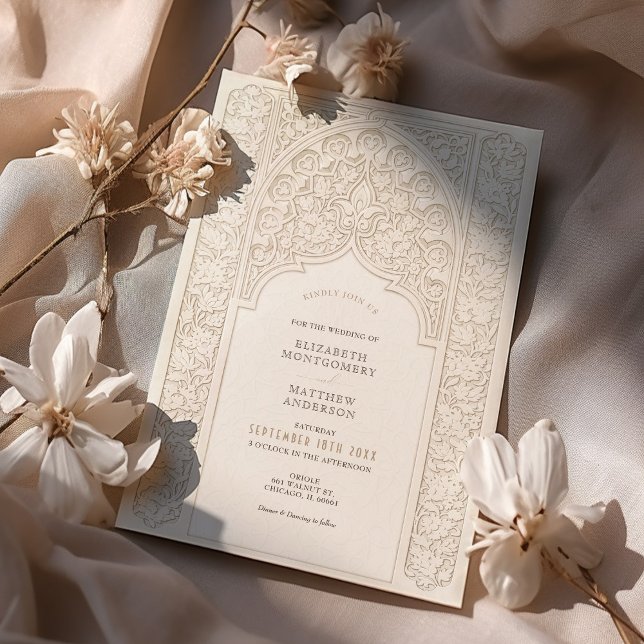 Invitation Crème sophistiquée et Mariage de dentelle blanche (Créateur téléchargé)