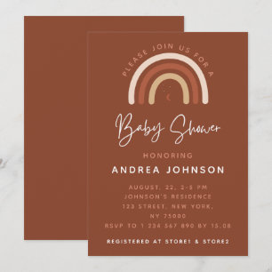 Invitation Crème & Terracotta Boho Rainbow Moon Baby shower I