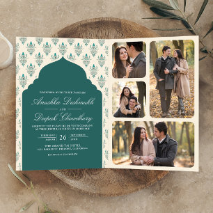 Invitation Crème turquoise Ikat Tous en un Mariage indien