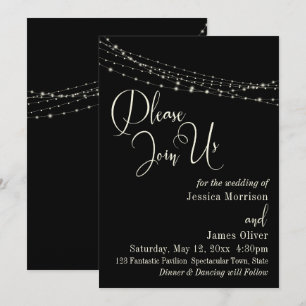 Invitation Crème Typographie 32, Noir 2 avec Lumières de Mari