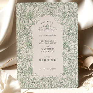 Invitation Crème verte Pimpernel Sage Muet William Morris