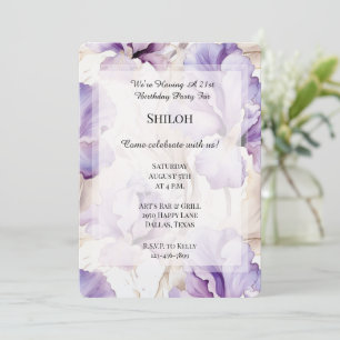 Invitation Crème violette romantique Iris Fleur Anniversaire