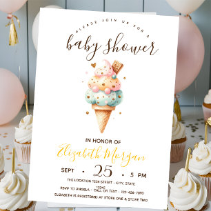 Invitation Crèmes glacées à l'aquarelle, Rayures jaunes Baby
